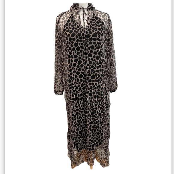 Zara animal print midi dress tulle mesh mock neck front tie goth gothic witch S - Picture 2 of 9